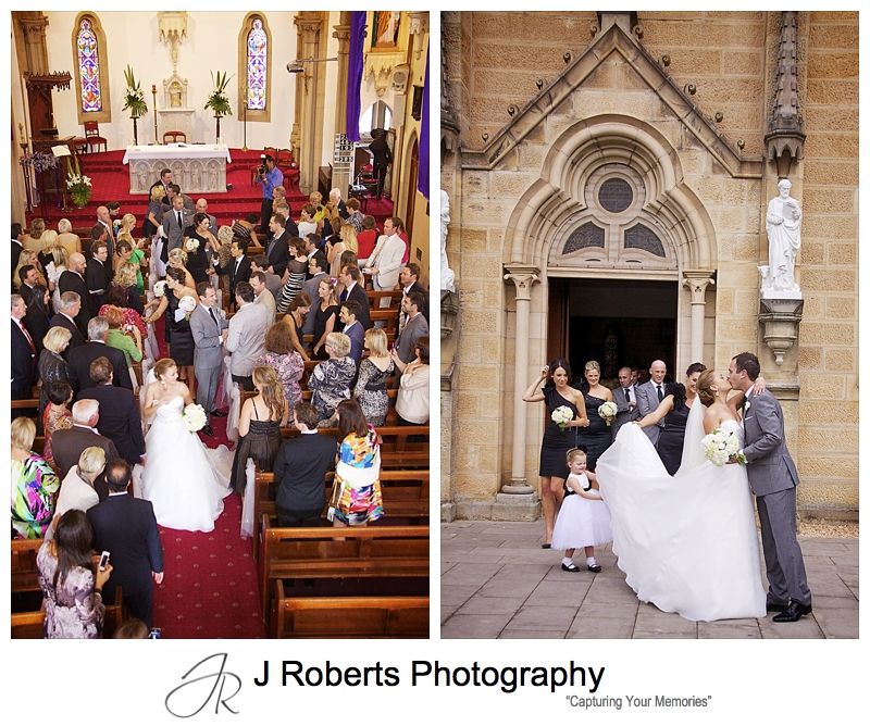Bride and groom leave church after ceremony - wedding photography sydney